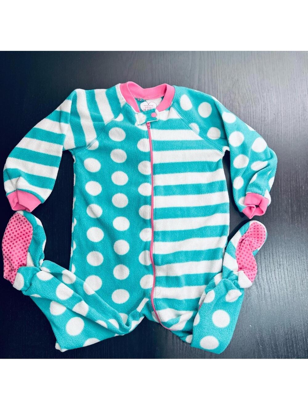 Place Blue and Pink One Piece Footies with Stripes and Polka Dots